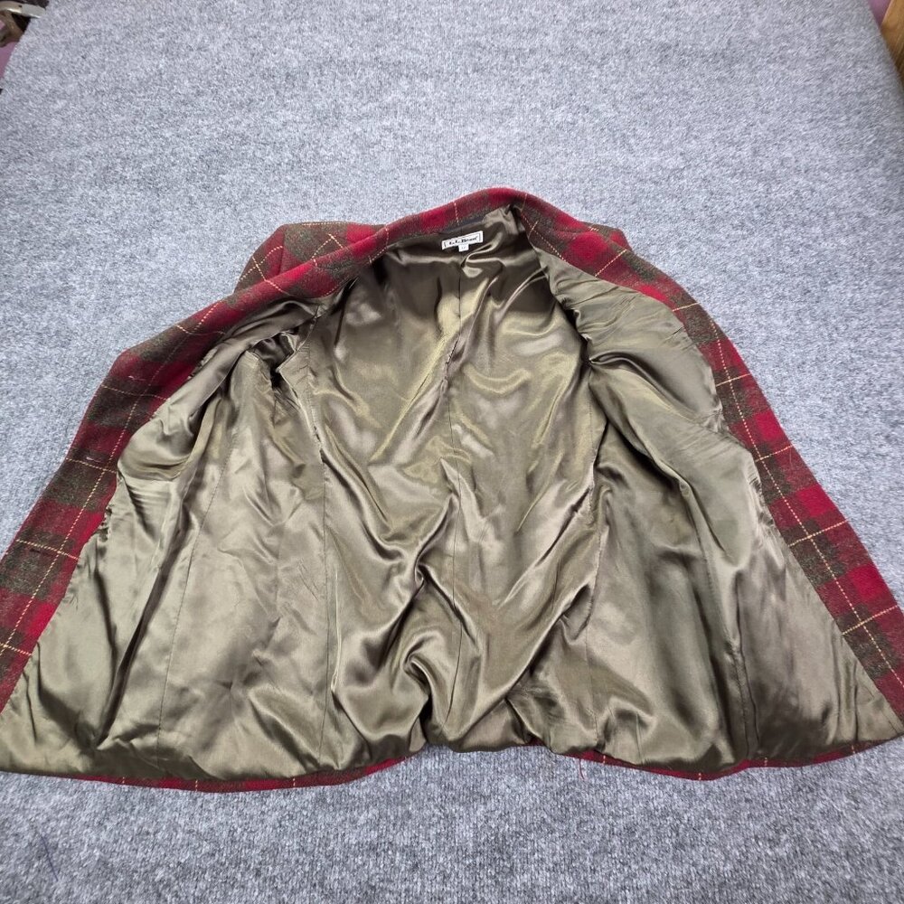 L.L. BEAN Vintage Red Plaid Leather Button Wool Blazer Womens 12 Classic Holiday - Picture 11 of 12